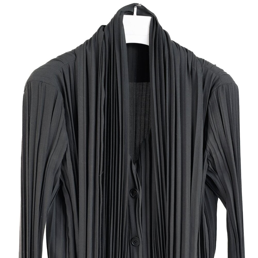 Issey Miyake Archival Rare Grey Pleated Scarf-Collar Button-Front Duster - Picture 3 of 10